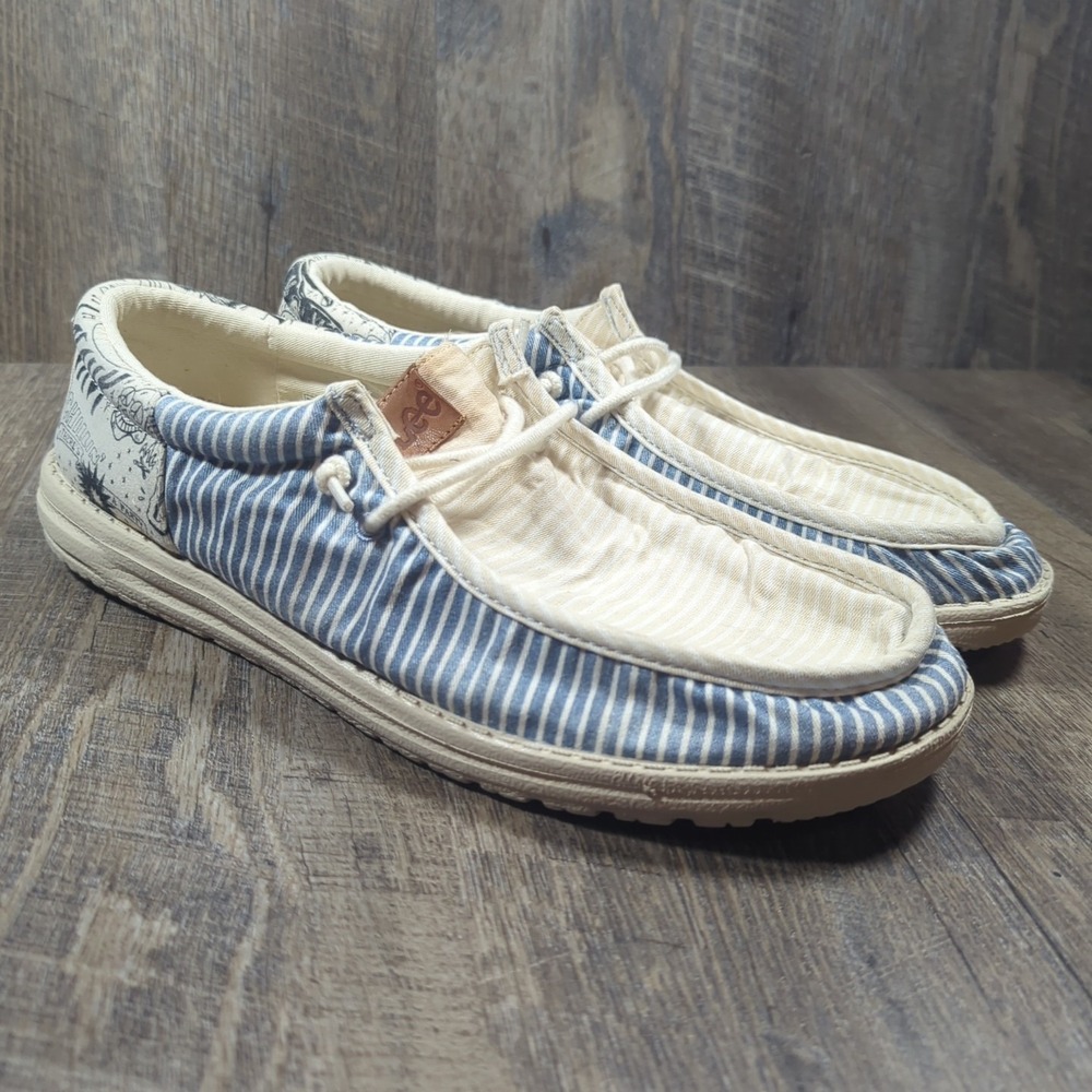 Hey Dude Wally Funk Lee Mens Sz 14 Blue Multi Slip On Canvas Lightweight Casual - Picture 1 of 15